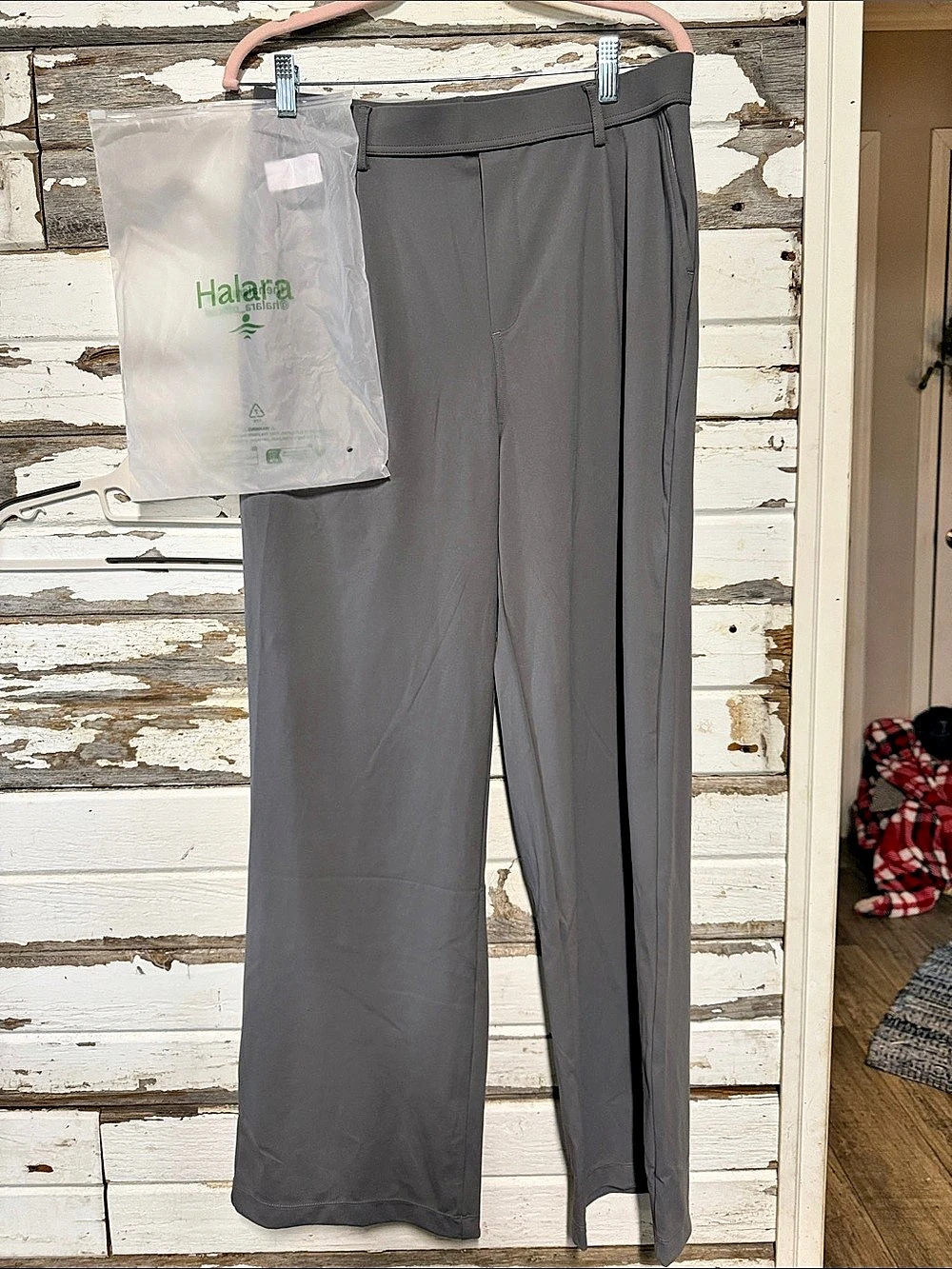 Halara Flex High Waisted Pocket Wide Leg Waffle Work Pants Gray Straight Leg 009